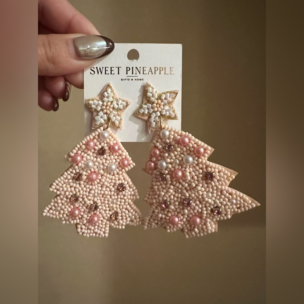 Pink Christmas Tree Earrings